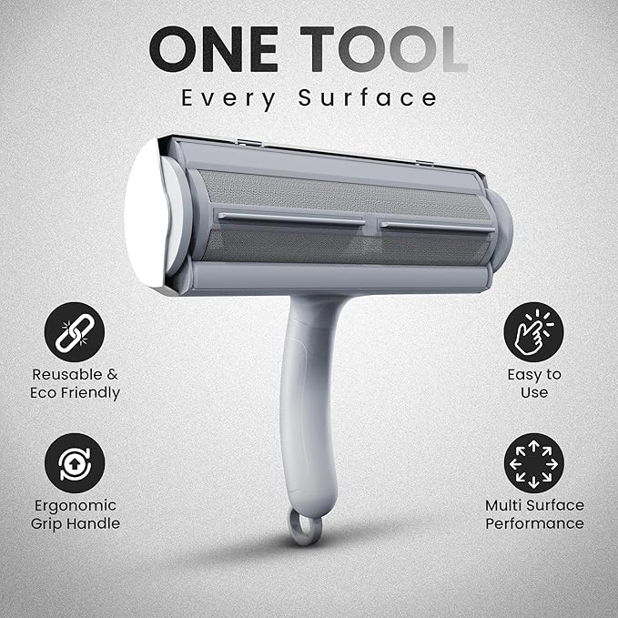CALMZY Pet Hair Removal Tool, Reusable Lint Roller for Pet Hair, Dog Hair Remover Couch for Cleaning Rug, Carpet, Bed, Cat Hair Remover & Updated 2025, Pet Hair Remover Roller (Grey & White)