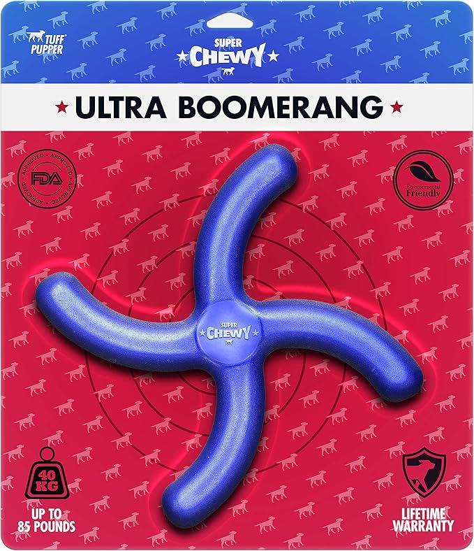 Tuff Pupper SuperChewy Tough Boomerang Toy | Lifetime Replacement | Strong Natural Rubber | Great Dog Fetch Toy | Toys for Dogs | Ultra Durable Chew Toys for Aggressive Chewers | for Large Breeds