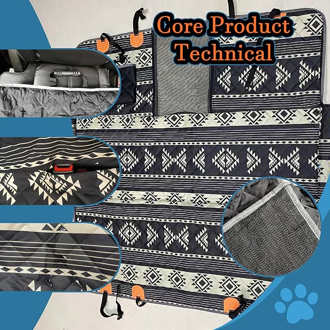 Cshionary100% Waterproof Dog Car Seat Cover - 600D Heavy Durable Dog Seat Cover for Back Seat-Slip Backing, Fits Cars/Trucks/SUVs, Stops Mud/Scratches/Shedding (BoheBlack with Orange)