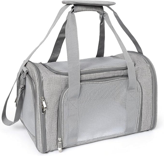 Mile High Life | Outdoor Travel Pet Carrier | Kitty Puppy Cat Carriers | Collapsible Dog Carrier for Small Medium Dogs | Cat Crates w Breathable Mesh with Soft-Sided (Grey, Medium)