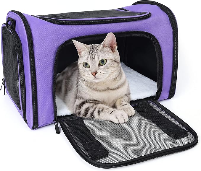 Mile High Life | Outdoor Travel Pet Carrier | Kitty Puppy Cat Carriers | Collapsible Dog Carrier for Small Medium Dogs | Cat Crates w Breathable Mesh with Soft-Sided (Purple, Large)