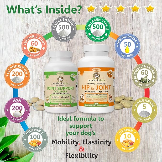 Hip and Joint Supplement for Dogs with Chondroitin, Collagen, Turmeric, Glucosamine and MSM - Dog Arthritis Supplement. Joint Supplement Large Breed and Small. (120 Tabs)
