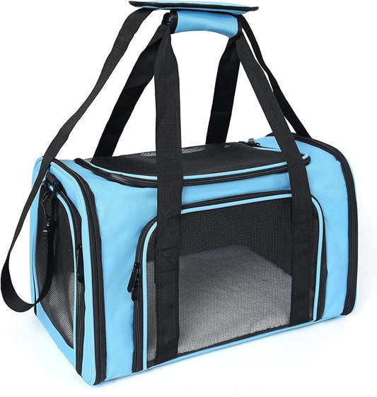 Mile High Life | Outdoor Travel Pet Carrier | Kitty Puppy Cat Carriers | Collapsible Dog Carrier for Small Medium Dogs | Cat Crates w Breathable Mesh with Soft-Sided (Blue, Large)