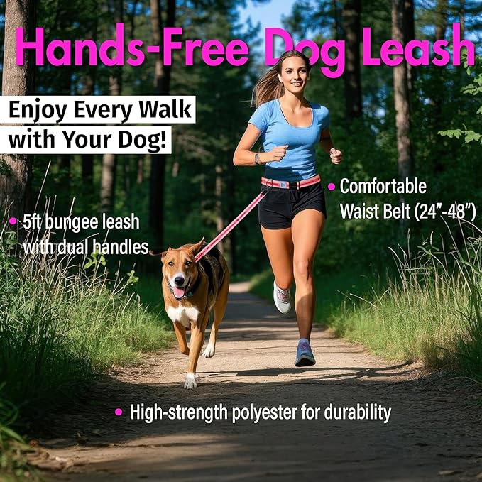 Hands Free Dog Leash with Waist Belt Lifetime Replacement, Dual Handle Bungee Leash for Running, Jogging, Hiking and Walking, for Medium and Large Dogs 5118