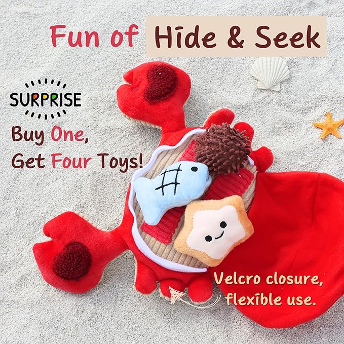 Interactive Dog Toys, Squeaky Crinkle Plush Puzzle Hide Seek Puppy Toys to Keep Them Busy â Cute Stuffed Dog Chew Toys for Small, Medium Breed, Dog Birthday Gifts - Crab