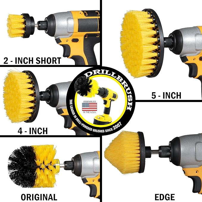 Drill Brush Power Scrubber Attachment Set for Bathroom, Toilet, Tile, Floor, Shower, Bath Tub - Rotary Shower Cleaner Brush for Cordless Drill – Spin Cleaning Bathroom Accessories Set by Drillbrush