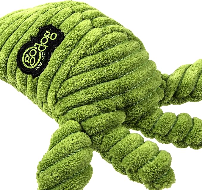 goDog PlayClean Germs Squeaky Plush Dog Toy with Odor-Eliminating Essential Oils, Chew Guard Technology - Green, Large