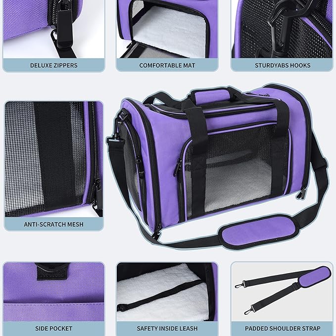 Mile High Life | Outdoor Travel Pet Carrier | Kitty Puppy Cat Carriers | Collapsible Dog Carrier for Small Medium Dogs | Cat Crates w Breathable Mesh with Soft-Sided (Purple, Large)