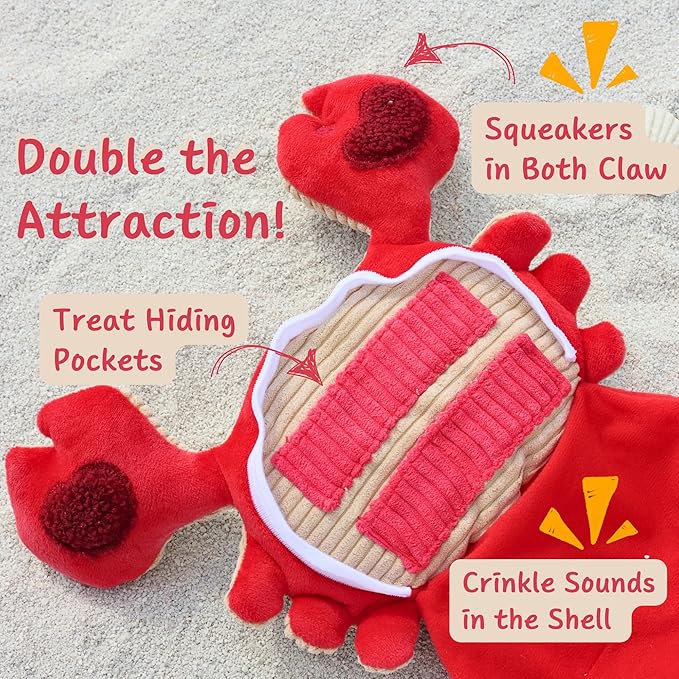 Interactive Dog Toys, Squeaky Crinkle Plush Puzzle Hide Seek Puppy Toys to Keep Them Busy â Cute Stuffed Dog Chew Toys for Small, Medium Breed, Dog Birthday Gifts - Crab
