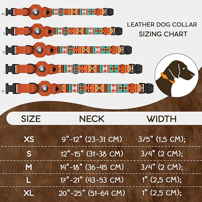 AirTag Dog Collar with Metal Buckle - Soft Leather Printed Nylon Dog Collar with Apple AirTag Holder - Cute Tracking GPS Pet Collars for Girl Boy Small Large Dogs (M, 14"-18" Neck Fit, Southwest)