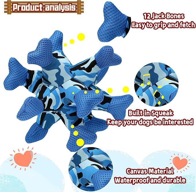 Dog Chew Squeaky Toys, Dog Teeth Cleaning Toy, Tug of War, Stuffed Jack Bone Toy with Squeakers, Interactive Toy for Small Medium Large Dogs,Blue