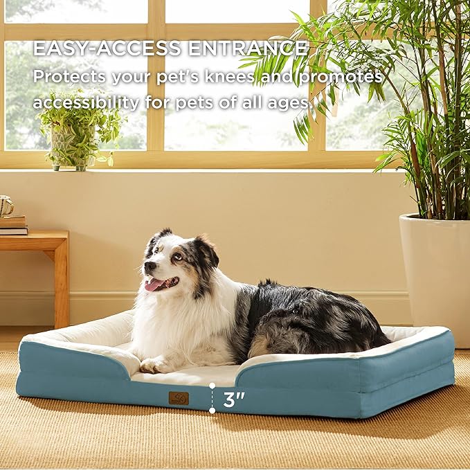 Bedsure XL Orthopedic Dog Bed for Extra Large Dogs - Washable XLarge Dog Cat Bed Waterproof, Comfort Dogs Couch Sofa with Washable Removable Cover, Pet Bed with Nonskid Bottom, Dune Haze Blue, 42"