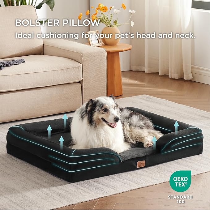Bedsure XL Plus Orthopedic Dog Bed for Extra Large Dogs - Washable XLarge Dog Cat Bed Waterproof, Comfort Dogs Couch Sofa with Washable Removable Cover, Pet Bed with Nonskid Bottom, Black, 48"