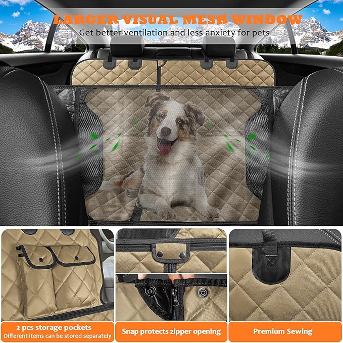 URPOWER 6-in-1 Dog Car Seat Cover for Back Seat, Waterproof Dog Car Hammock with Mesh Window, Non-Slip Pet Backseat Protector for Cars, Trucks and SUVs