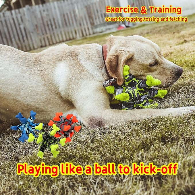 Dog Chew Squeaky Toys, Dog Teeth Cleaning Toy, Tug of War, Stuffed Jack Bone Toy with Squeakers, Interactive Toy for Small Medium Large Dogs,Blue