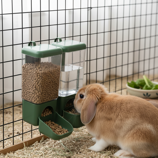 kathson Rabbit Gravity Auto Feeder Set — green dual automatic food and water dispenser for rabbits, guinea pigs, and small pets at PetLovers.