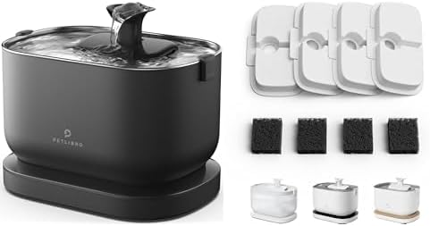 Bundle of PETLIBRO Cat Water Fountain, Cordless Pet Water Fountain Battery Operated+4 Packs Replacement Filters for Dockstream Cat Water Fountain WF005 WF115 WF105, 2 Months Set of Replacement Filters