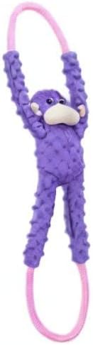 ZippyPaws RopeTugz - Durable Dog Pull Rope Toy, Interactive Tug of War for Large, Medium, & Small Dogs, Squeaky Pet Products to Keep Them Busy, Made with Heavy Duty Climbing Rope - Purple Monkey