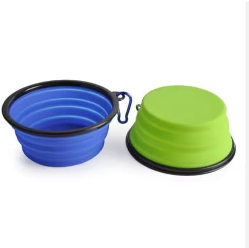 Collapsible Pet Bowl Set, Portable Silicone Travel Food Water Bowls with Carabiner Clip, Multi-Color, Space-Saving Design for Dogs Cats (Blue & Green)