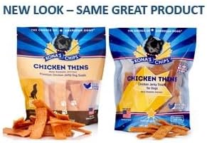 KONA'S CHIPS Chicken Thins; Chicken Jerky Dog Treats, Made in The USA only