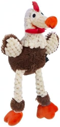 goDog Checkers Just for Me Skinny Rooster Squeaky Plush Dog Toy, Chew Guard Technology - Brown, Mini