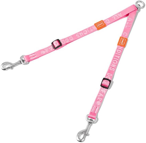 HOWGO Double Dog Leash, No Tangle 360° Swivel, Adjustable Two Padded Handles, Double Clip Dog Leash Coupler Splitter for Small and Medium Breeds (Pink, 2/3'' x 0.9 FT)