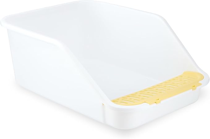 SpaceTime Large Cat Litter Box with High Sides,Cat Boxes for Indoor Cats,Cat Litter Pan for Kitty,Litter Box with Low Entry,Easy to Clean,Anti-Splashing(White-Yellow)