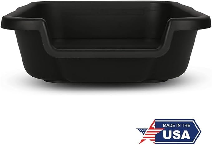 KittyGoHere Senior Cat Litter Box 2 Pack, Small Black Low Entrance Kitty Litter Box, Sized for Cats Comfort, Perfect for Senior and Arthritic Cats, Made in USA – Includes Long-Handle Jumbo Scoop