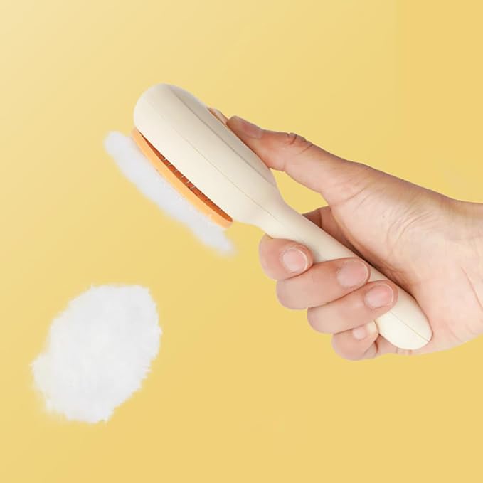 Pet Grooming Brush for Cats & Dogs –Cat Brushes for Indoor Cats, Cat Grooming Supplies –With Massage Function for Short & Long Hair, Removes Loose Fur & Undercoat – Self-Cleaning Slicker Brush (Beige)