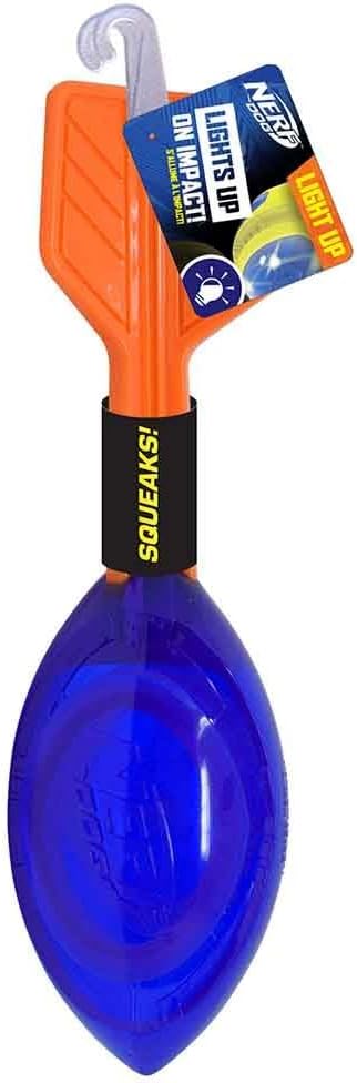 Nerf Dog 12in TPR LED and Squeak Vortex Dog Toy Football - Orange/Blue