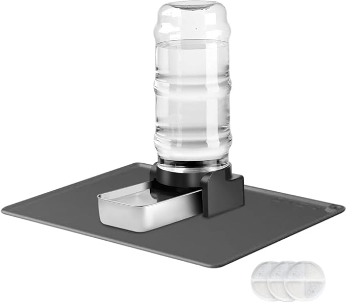 Marchul 2.3 Gallon Dog Water Dispenser, Large Dog Water Dispenser with Placemat and Stainless Steel Bowl, Automatic Gravity Pet Bowl for Dogs Medium to Large (3 Filters) 8.6L