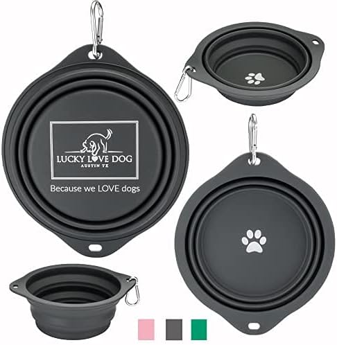 Lucky Love Dog, Collapsible Dog Bowl Compact Travel Water Dog Dish, Steel