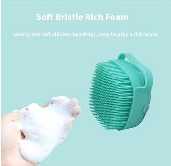 Pet Bath Massage Brush with Soap Dispenser, Soft Silicone Grooming Tool for Dogs Cats
