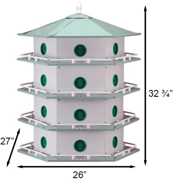 Heath 24-Room Deluxe Purple Martin House with Decoys – Spacious Aluminum Birdhouse for Colonizing Martins