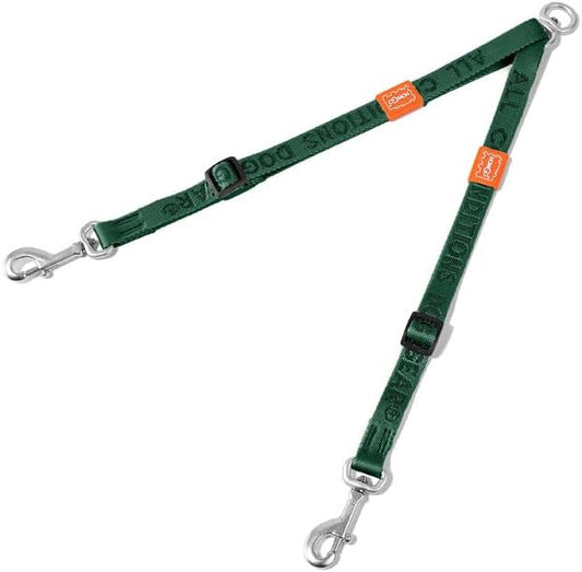 HOWGO Double Dog Leash, No Tangle 360° Swivel, Adjustable Two Padded Handles, Double Clip Dog Leash Coupler Splitter for Small and Medium Breeds (Green, 2/3'' x 0.9 FT)
