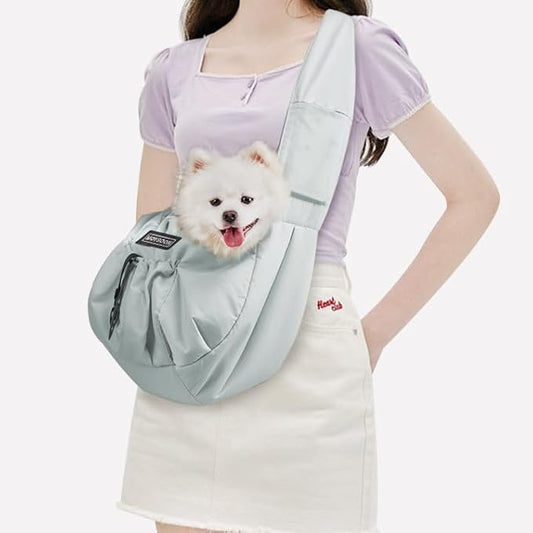 Dog Carrier Sling - Extra Wide Padded Shoulder Straps, Adjustable Hands-Free Small Dog Camier, Ergonomic Design for Travel and Daily Walks, for Small Dogs and Cats 12 lbs, (Light Grey)