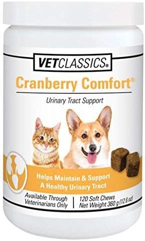 Vet Classics Cranberry Comfort Urinary Tract Pet Supplement for Dogs, Cats – Maintains Dog Bladder Health, Cat Bladder Control – Pet Supplements for Incontinence – 120 Soft Chews