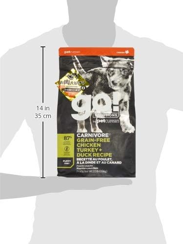 Go! Solutions Carnivore, Grain-Free, Protein Rich Dry Dog Food, Chicken, Turkey and Duck Puppy Recipe, Small Kibble, 3.5 lb Bag