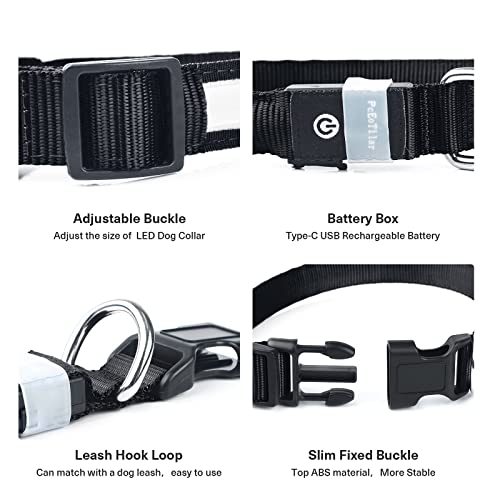 Pceotllar Rechargeable Led Dog Collar - Automatic 7-Color Changes, Water Resistant for Night Walking, Bright Glow (Black, S)