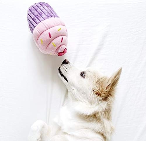 ZippyPaws Birthday Cupcake- Dog Squeaky Toys to Keep Them Busy, Funny Food Plush for Small, Medium, & Large Dogs, Cute Stuffed Puppy Toy, Pet Products, Gift for Dogs of All Breeds, Soft & Cuddly- Pink