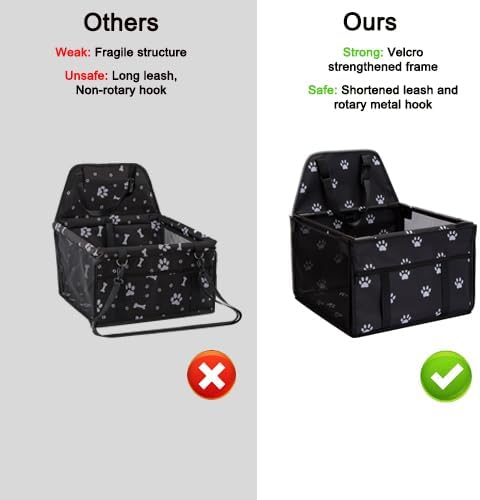 Puppy Car Seat, Sturdy Reinforced Structure with Inner Frame and Velcro, Shortened Safety Leash with Rotary Metal Snap Hook, Ideal Washable Portable Pet Booster Seat for small dogs and Pets