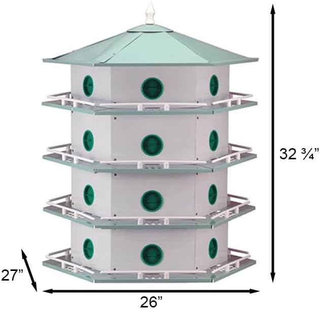 Heath 24-Room Deluxe Purple Martin House Package – Complete Aluminum Martin Colony Kit with Pole, Decoys & Guidebook