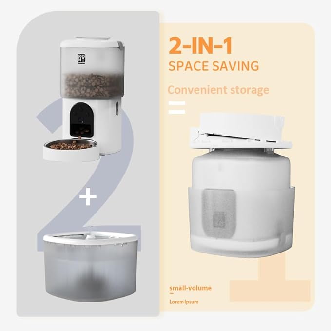 Romiromi Automatic Cat Feeder with Camera and Water Fountain 1080P HD Video 2.4G&5G WiFi Timed Auto Feeder with APP Control,Multiple Cats, Detachable for Easy Clean-White