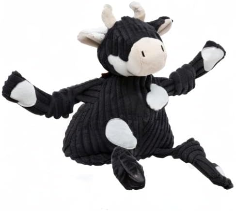 HuggleHounds Knottie Plush Dog Toy - Dog Stuffed Animal Toy, Squeaky Puppy Toys, for Small, Medium & Large Dogs, Durable Plush to Keep Them Busy - Angus Cow, Large