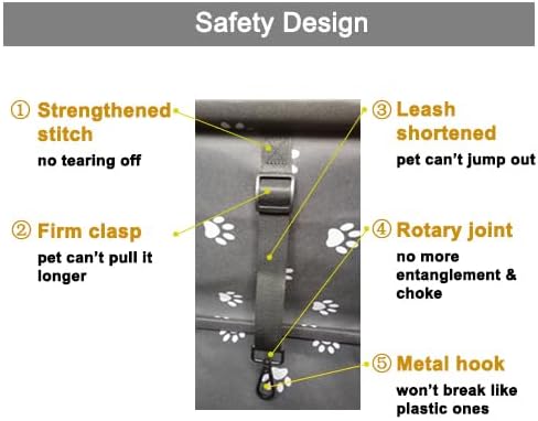 Puppy Car Seat, Sturdy Reinforced Structure with Inner Frame and Velcro, Shortened Safety Leash with Rotary Metal Snap Hook, Ideal Washable Portable Pet Booster Seat for small dogs and Pets
