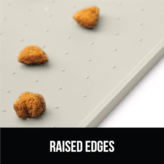 GORILLA GRIP 100% Waterproof Raised Edge BPA Free Silicone Pet Feeding Mat, Dog Cat Food Mats Contain Spills Protects Floors, Placemats for Cats and Dogs Water Bowl, Pets Accessories 28x18 Cream