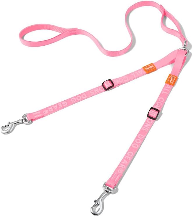 HOWGO Double Dog Leash, No Tangle 360° Swivel, Adjustable Two Padded Handles, Double Clip Dog Leash Coupler Splitter for Small and Medium Breeds (Pink, 2/3'' x 4.8 FT)