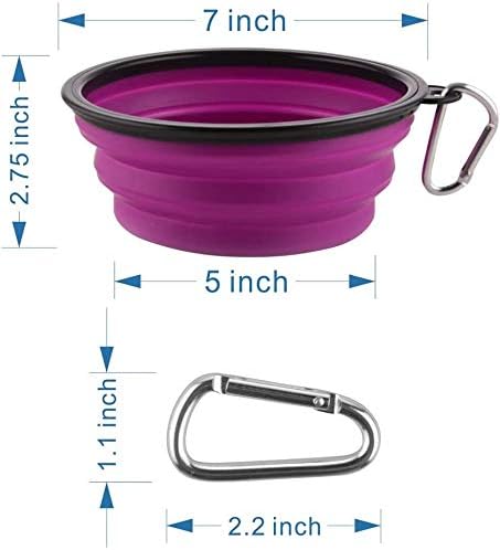 Large Collapsible Dog Bowls, 34oz Travel Water Food Bowls Portable Foldable Collapse Dishes with Carabiner Clip, 2 Pack (Purple+Red)