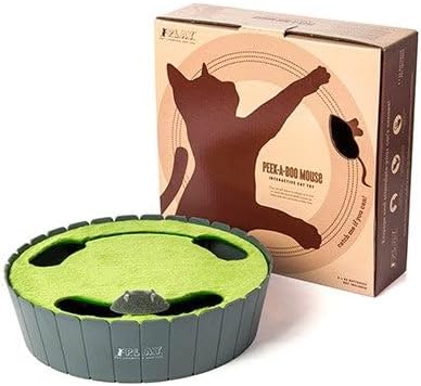 P.L.A.Y. Cute Interactive Peek-a-Boo Mouse Chasing Toy for Cats - 2 Speeds, Uncatchable Running & Spinning Mouse, Hide & Seek, Pop & Play Kitten Toy