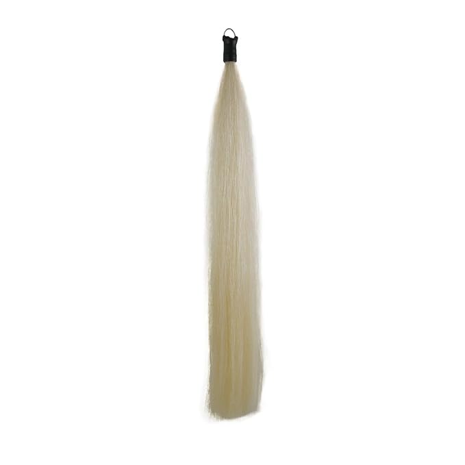 Horse Tail Extension with Braided Horsehair Loop, Blunt Cut Bottom, 3/8 lb, 28-30 inches (Pure White)